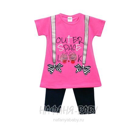 Детский костюм, артикул 4002 BABY BOSS арт: 4002, 1-4 года, 5-9 лет, цвет футболка- персиковый, лосины- сине-серый, оптом Турция