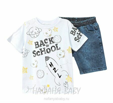 Костюм (футболка + джинсовые шорты) HAZAL арт: 1028, 6-9 лет, цвет белый с синим, оптом Турция