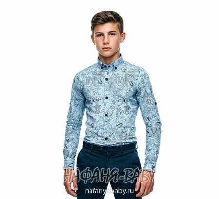Рубашка с длинным рукавом DADDY BOY арт: 1071, 5-9 лет, цвет серо-голубой, оптом Турция