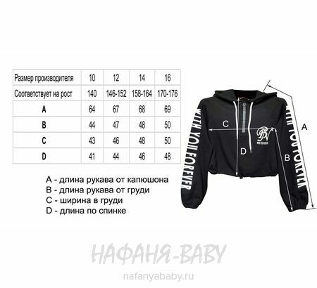 Свитшот с капюшоном BENINI арт: 1115, 10-15 лет, цвет черный, оптом Турция