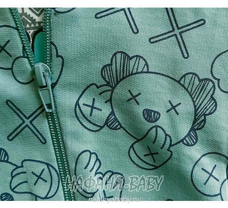 Детский костюм 3 в1 Happy Baby арт. 12021 от 6 до 18 мес, цвет дымчатый хаки, оптом Турция