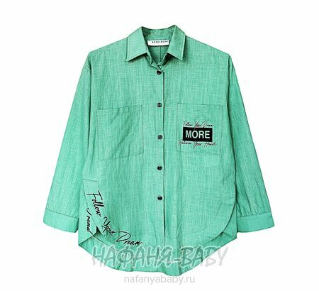 Модная летняя рубашка TK арт: 1968, 5-9 лет, 10-15 лет, цвет дымчато-зеленый хаки, оптом Турция