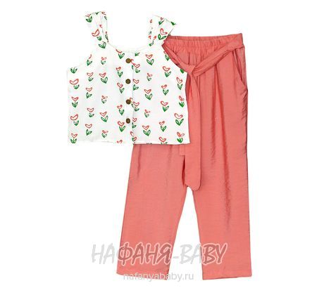 Костюм топ + брюки SMILE арт: 2030, 5-9 лет, цвет молочный с чайной розой, оптом Турция