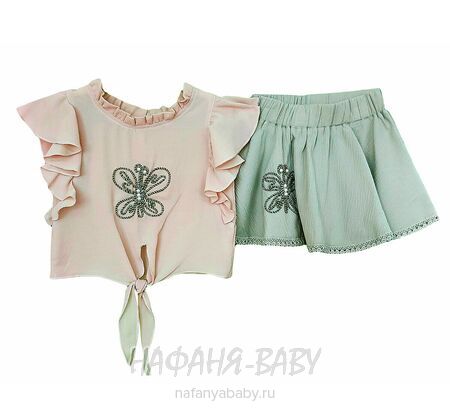 Костюм (блузка + юбка) OBELLA арт: 2703, 1-4 года, 5-9 лет, цвет бежевый с хаки, оптом Турция