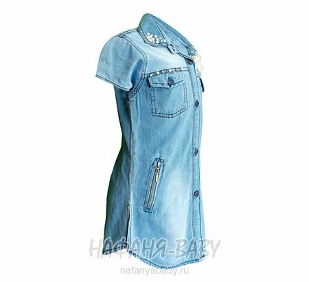 Джинсовое платье-рубашка ALYA арт: 3061, 1-4 года, 5-9 лет, цвет голубой, оптом Турция