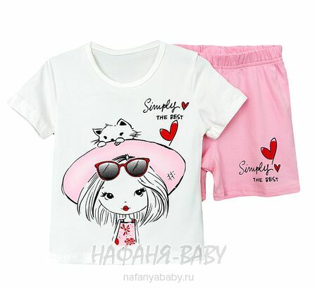 Костюм (футболка + шорты) RAVZA арт: 36108, 3-6 лет, цвет кремовый с розовым, оптом Турция