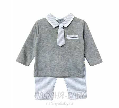 Детский костюм (рубашка + брюки) MYMIO арт. 3755 для мальчика от 6 мес. до 2 лет, цвет серый меланж, оптом Турция