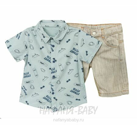 Детский костюм (рубашка + шорты) YTM арт. 506 от 1 до 4 лет, цвет дымчатый хаки, оптом Турция