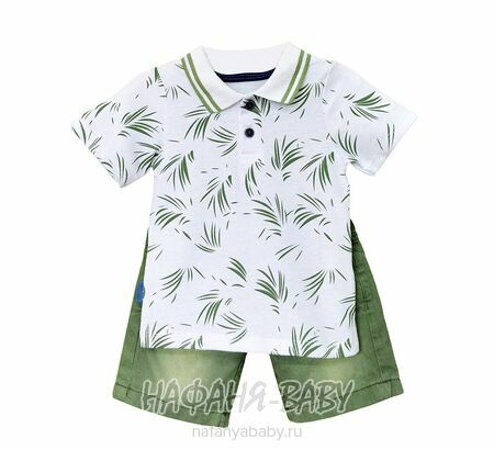Детский костюм (поло + шорты) YTM арт. 510 от 1 до 4 лет, цвет белый с хаки, оптом Турция