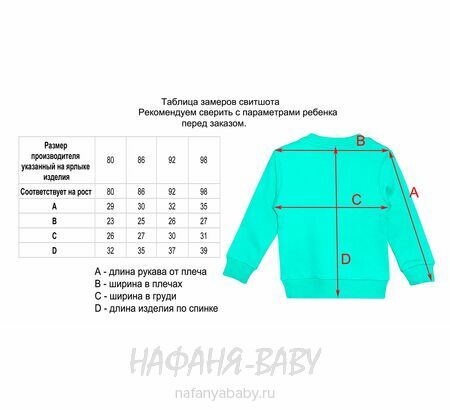 Детский свитшот UNRULY арт: 5650 от 1 до 3 лет, цвет бирюзовый, оптом Турция