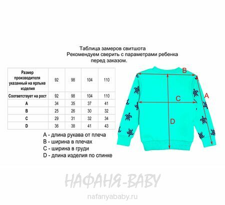 Свитшот ЧЕРЕПАХА UNRULY арт: 5816 для мальчика 2-5 лет, цвет бирюзовый, оптом Турция