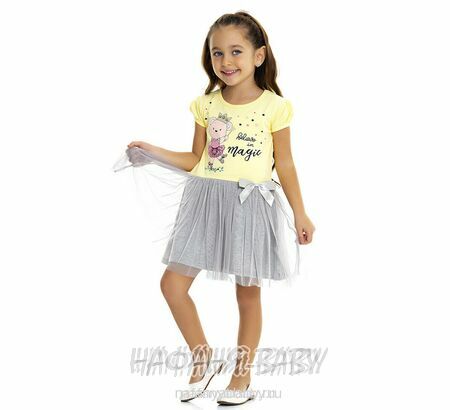 Платье трикотажное PF арт: 6589, 1-4 года, 5-9 лет, цвет желтый, оптом Турция