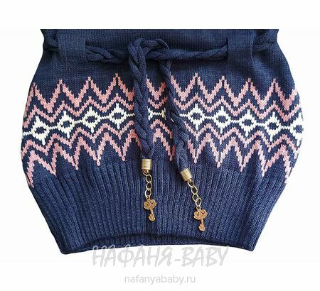 Вязаный джемпер - туника SEREN gul арт: 7031, 5-9 лет, 10-15 лет, цвет сине-серый, оптом Турция