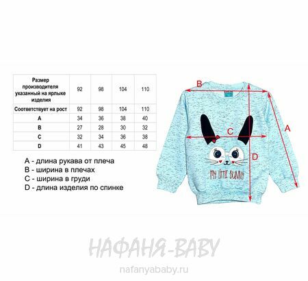 Детский свитшот Cit Cit «Зайчик» арт: 7612, 2-5 лет Турция купить оптом в интернет магазине Нафаня , цвет св.голубой меланж