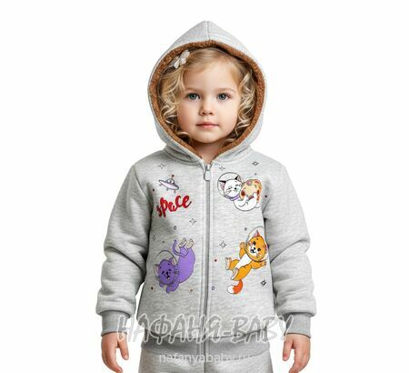 Теплая толстовка с капюшоном для девочки арт: 7910, 1-4 года, цвет серый меланж, Турция