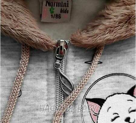 Теплая толстовка с капюшоном для девочки арт: 7910, 1-4 года, цвет серый меланж, Турция