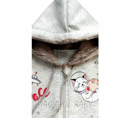 Теплая толстовка с капюшоном для девочки арт: 7910, 1-4 года, футер, цвет серый меланж, Турция, оптом