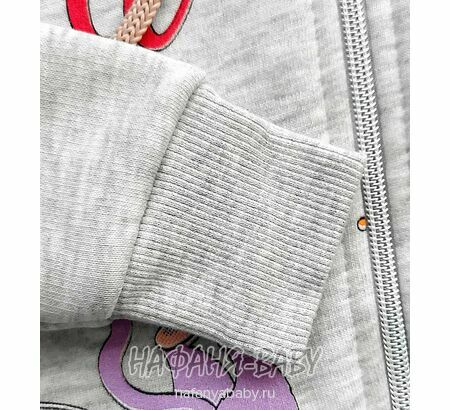 Теплая толстовка с капюшоном для девочки арт: 7910, 1-4 года, футер, цвет серый меланж, Турция, оптом