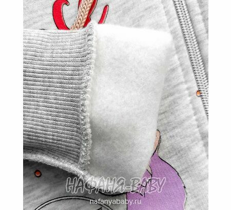 Теплая толстовка с капюшоном для девочки арт: 7910, 1-4 года, футер, цвет серый меланж, Турция, оптом