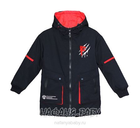 Подростковая демисезонная куртка Q.X.T. арт: 8067, 10-15 лет, цвет черный с красным, оптом Китай (Пекин)