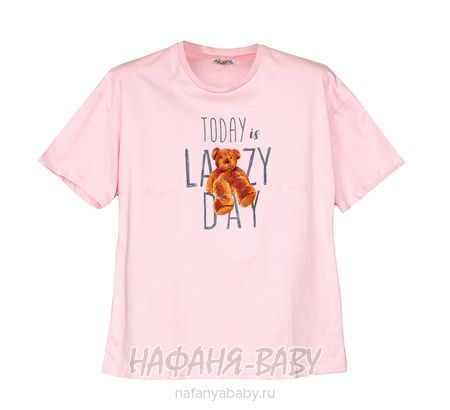 Модная объемная футболка ALG арт: 822710, 10-15 лет, цвет розовый, оптом Турция