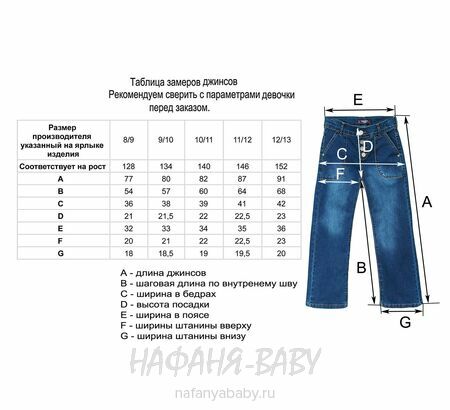 Джинсы подростковые TATI Jeans арт: 8925, 8-12 лет, цвет синий, оптом Турция