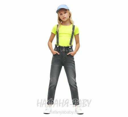 Купить джинсы на лямках TATI Jeans арт: 9602 для девочки 7-12 лет, цвет черный, оптом Турция