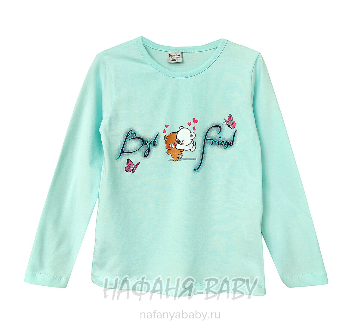Детский лонгслив NARMINI арт. 10109 для девочки от 1,5 до 4 лет, цвет аквамариновый, оптом Турция