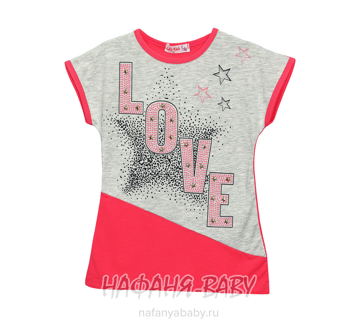 Детская футболка LILY Kids арт: 3610, 5-9 лет, цвет розовый, оптом Турция