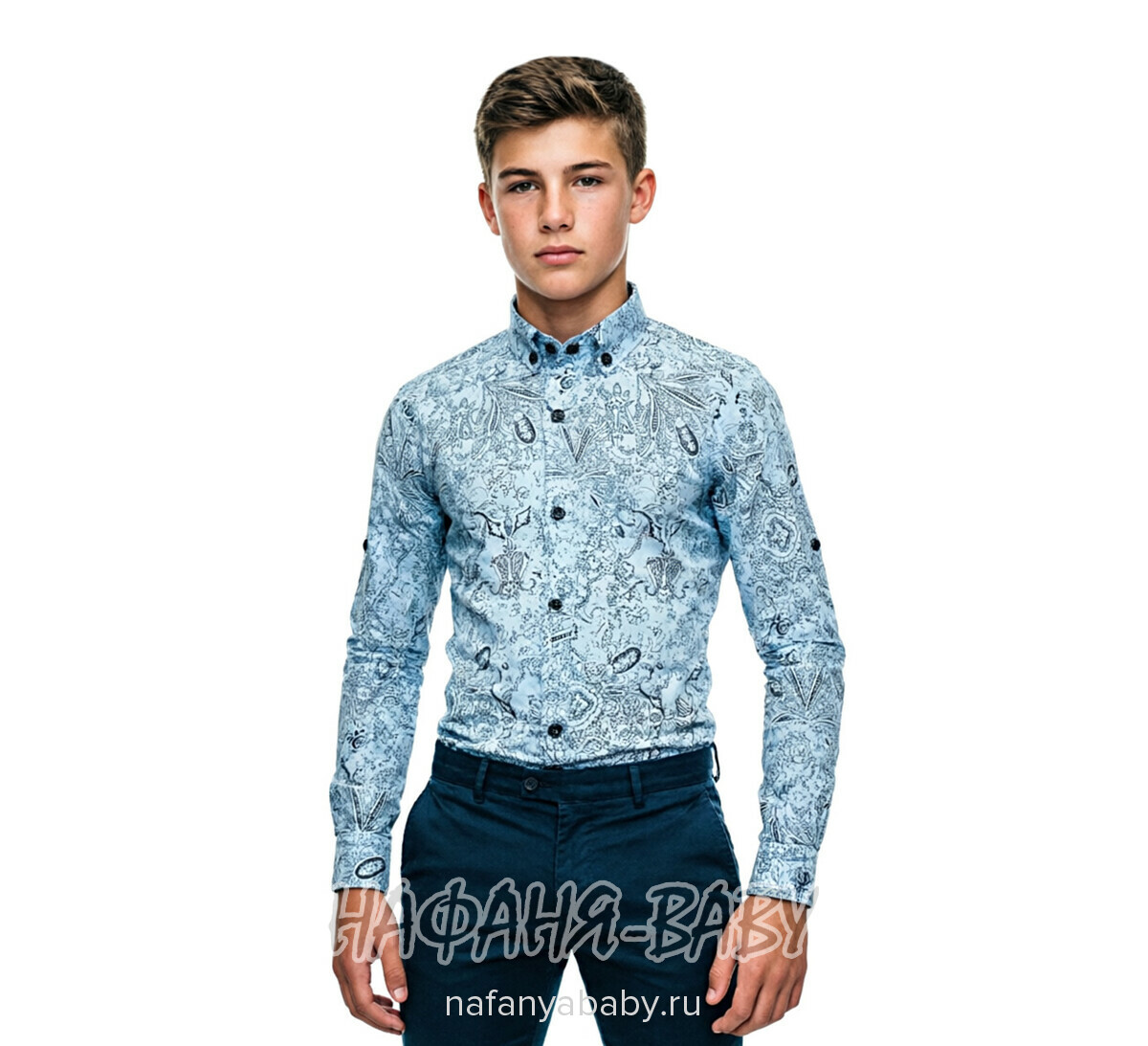 Рубашка с длинным рукавом DADDY BOY арт: 1071, 5-9 лет, цвет серо-голубой, оптом Турция