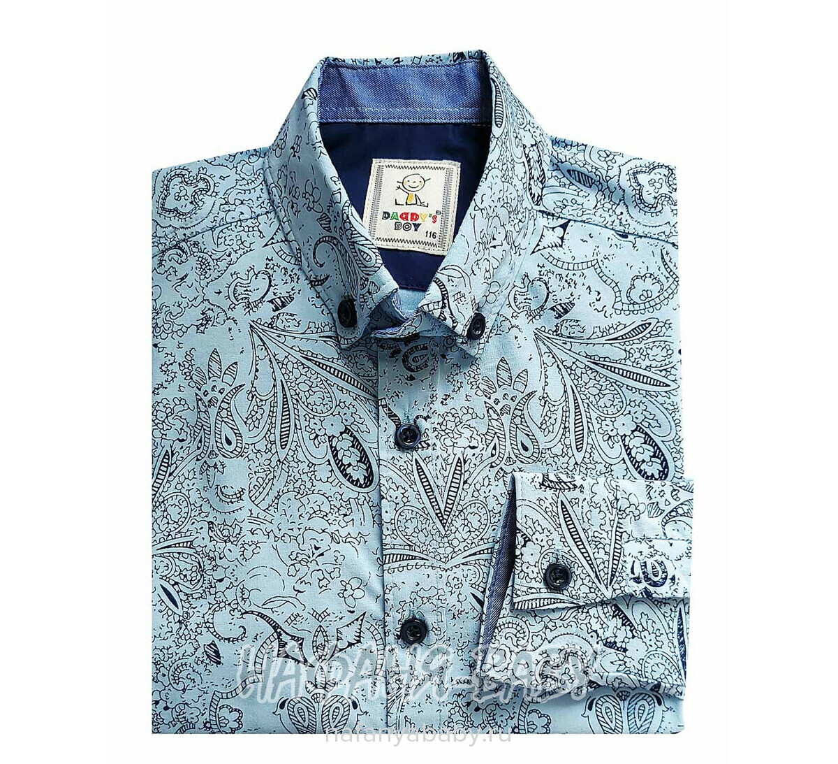 Рубашка с длинным рукавом DADDY BOY арт: 1071, 5-9 лет, цвет серо-голубой, оптом Турция