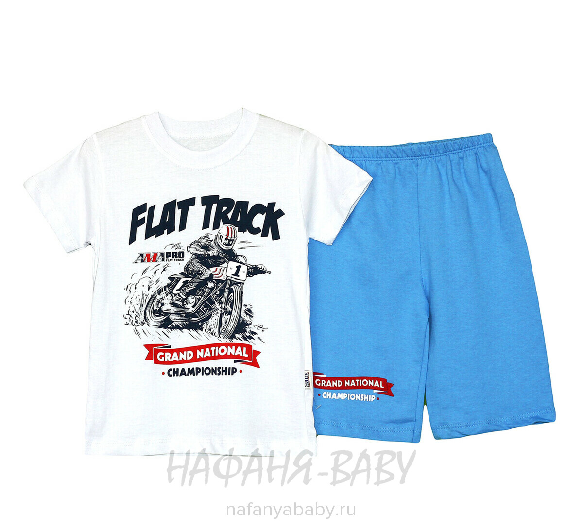 Детский костюм (футболка+шорты) SALLY арт: 1094, 5-9 лет, 1-4 года, цвет белый с голубым, оптом Турция