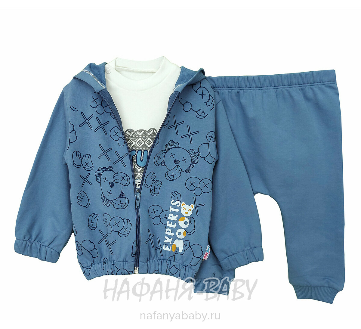 Детский костюм Happy Baby арт. 12021 от 6 до 24 мес, цвет сине-серый, оптом Турция