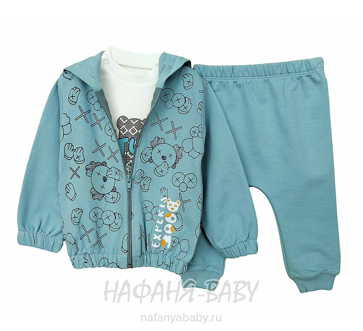Детский костюм Happy Baby арт. 12021 от 6 до 24 мес, цвет дымчатый хаки, оптом Турция