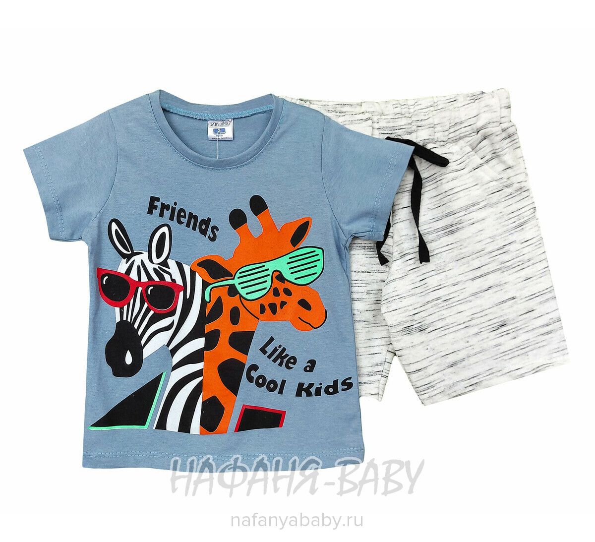 Детский костюм (футболка+шорты) Baby BOSS арт: 1205, 5-9 лет, 1-4 года, цвет серый, оптом Турция