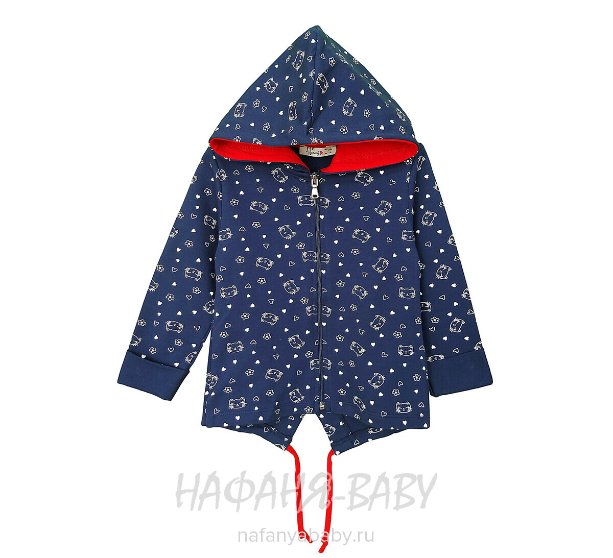 Детская толстовка - худи с капюшоном BARMY арт.1268 для девочки от 2 до 6 лет, цвет темно-синий, оптом Турция