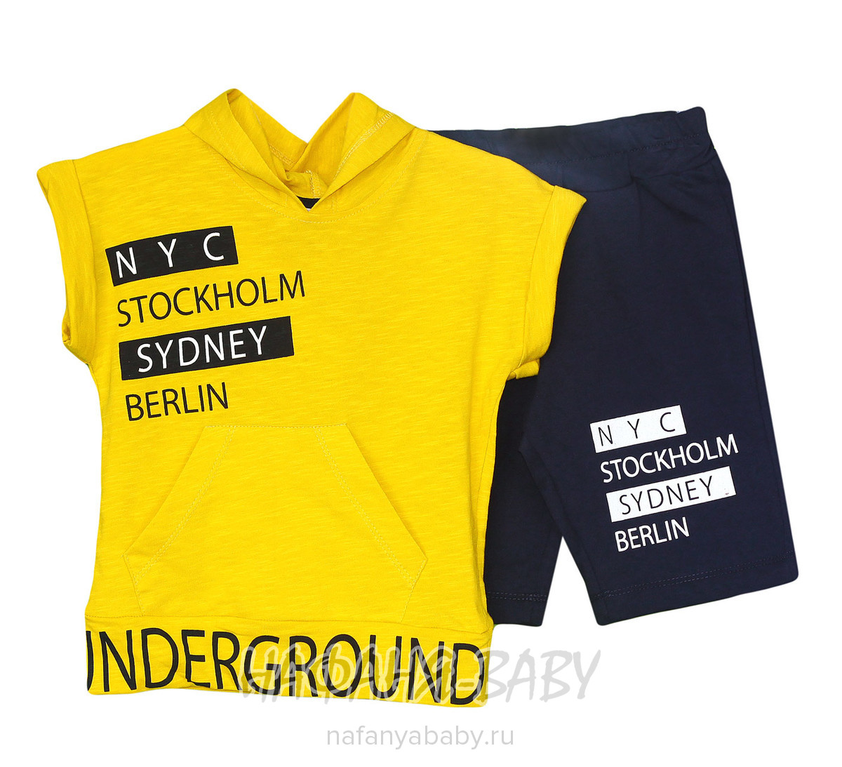 Детский костюм (футболка+шорты) JOLI арт: 1995, 5-9 лет, 1-4 года, цвет желтый, оптом Турция