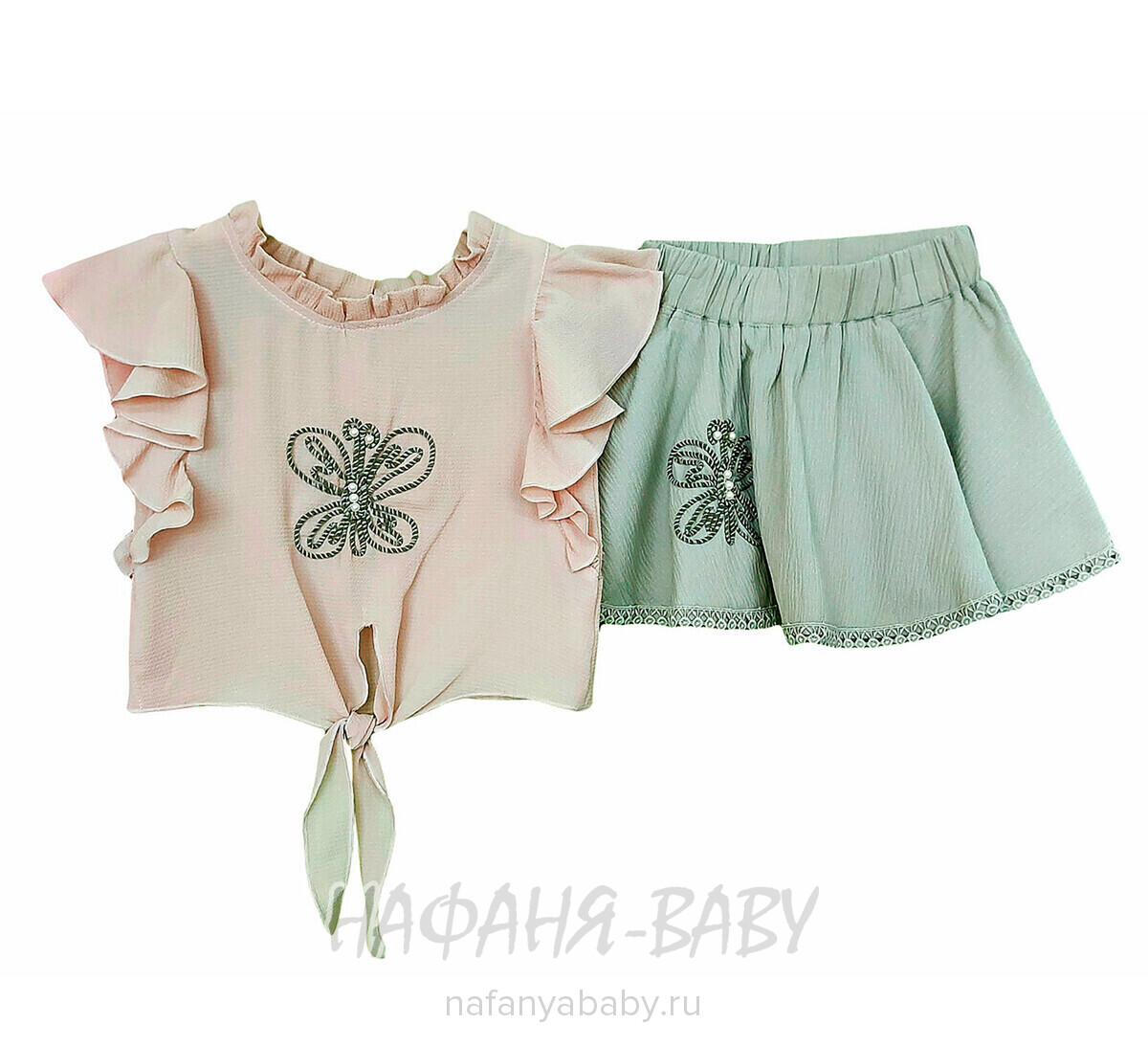 Костюм (блузка + юбка) OBELLA арт: 2703, 1-4 года, 5-9 лет, цвет бежевый с хаки, оптом Турция