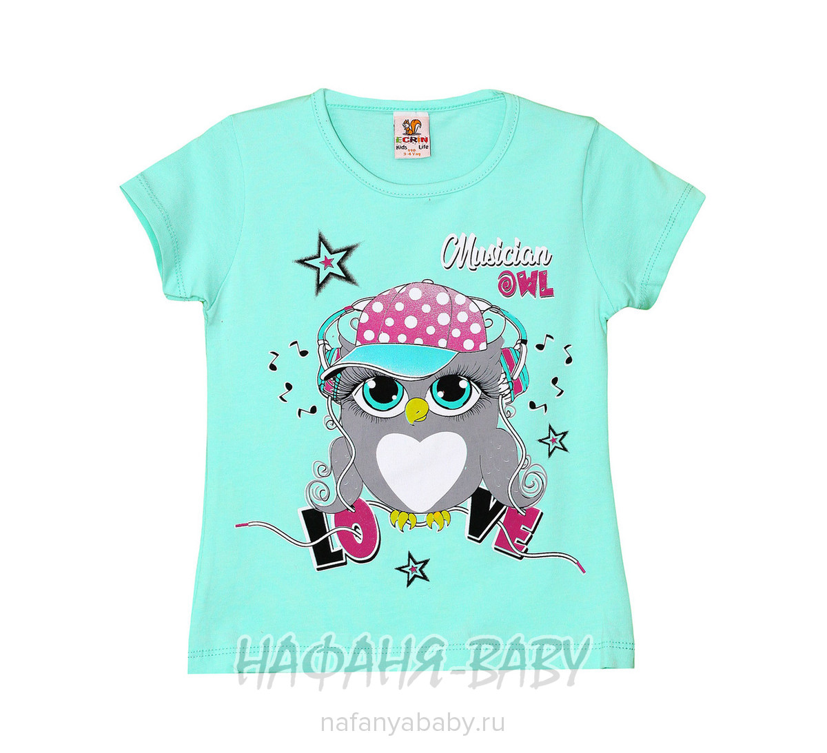 Детская футболка ECRIN арт: 2838, 5-9 лет, 1-4 года, цвет бирюзовый, оптом Турция