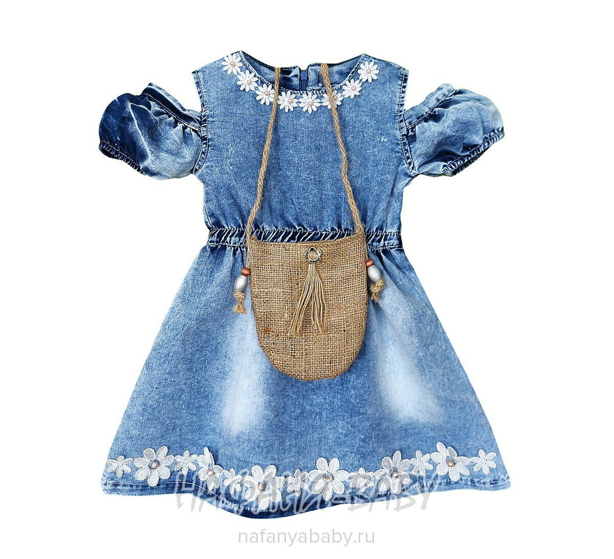 Детское платье + сумочка LOMIX арт: 3055, 5-9 лет, 1-4 года, цвет синий, оптом Турция