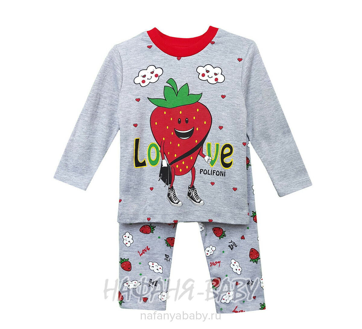 Детская пижама POLI FONI арт: 308, 5-9 лет, 1-4 года, цвет серый меланж, оптом Турция