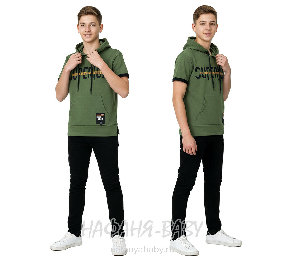 Футболка с капюшоном ALG, купить в интернет магазине Нафаня. арт: 322754, цвет дымчато-зеленый хаки