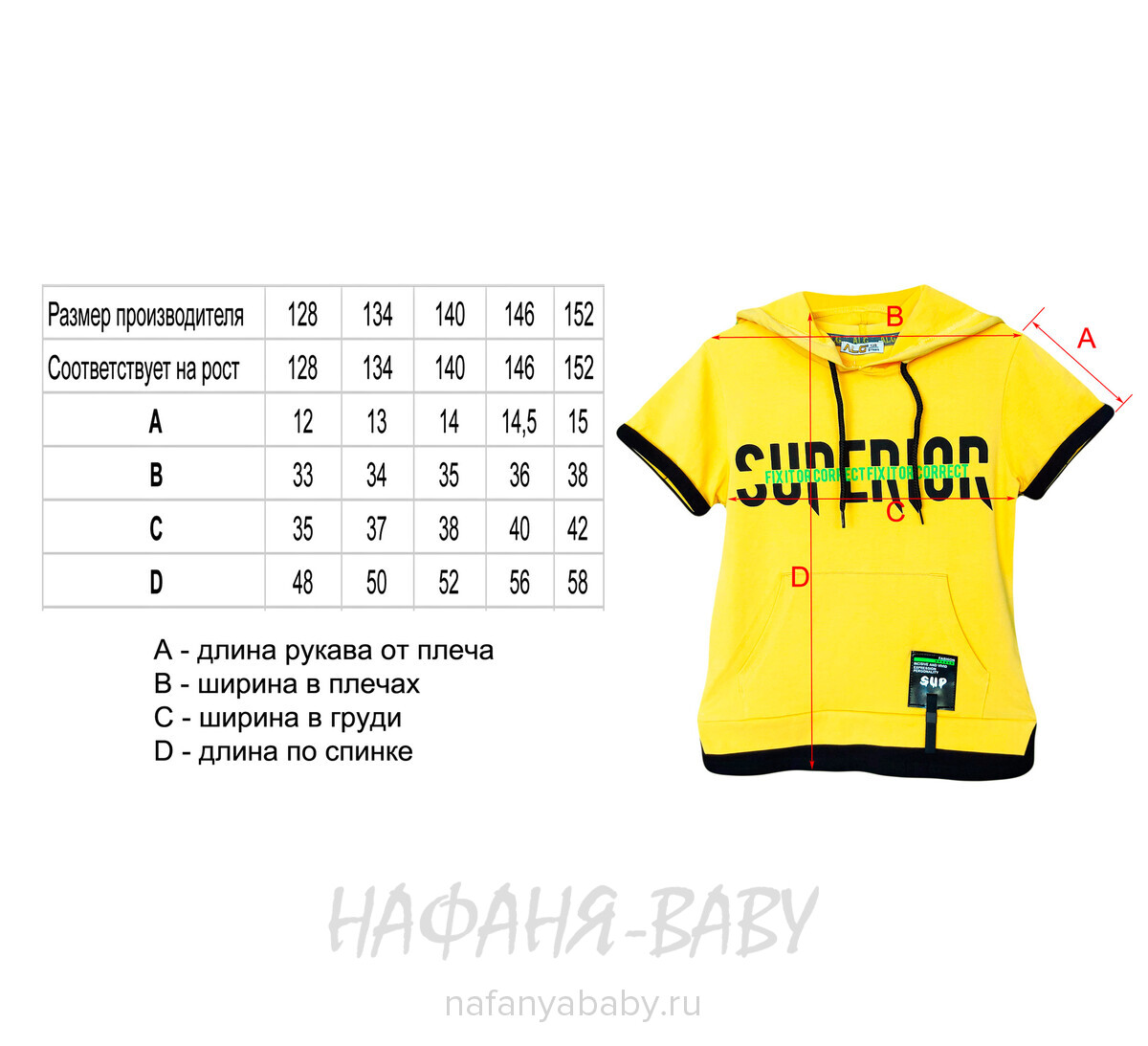 Футболка с капюшоном ALG арт: 322754, 5-9 лет, 10-15 лет, цвет голубой, оптом Турция