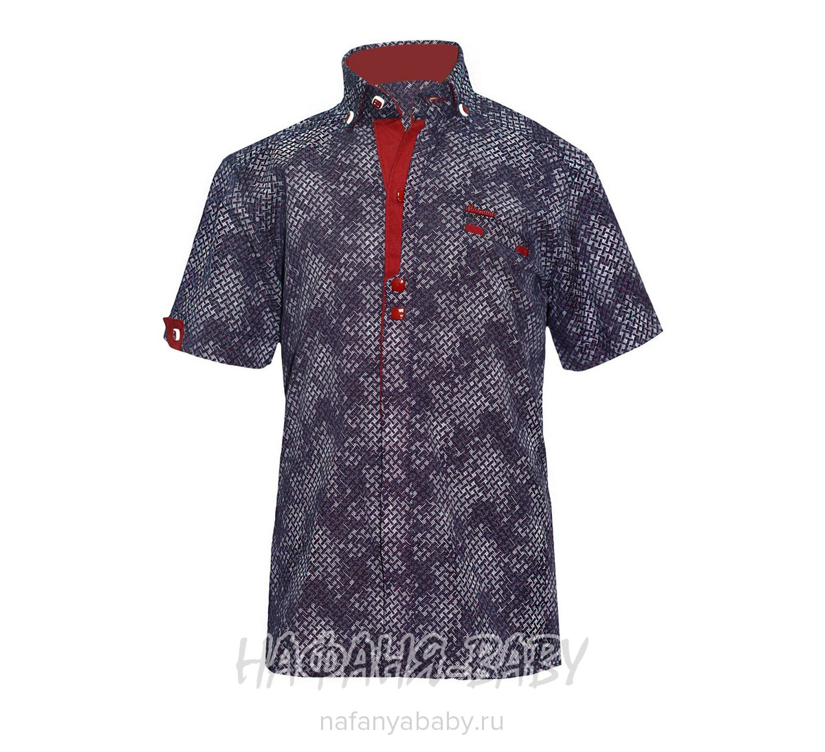 Рубашка для мальчика NORMANI арт: 336 5-9, 5-9 лет, цвет темный с бордовой вставкой, оптом Турция