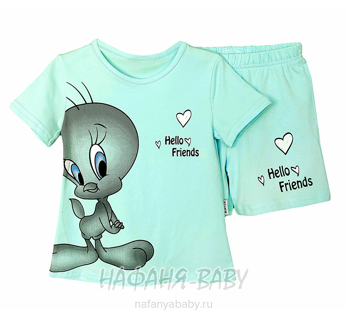 Детский костюм (футболка + шорты) RAVZA арт: 36111, 3-6 лет, цвет аквамариновый, оптом Турция