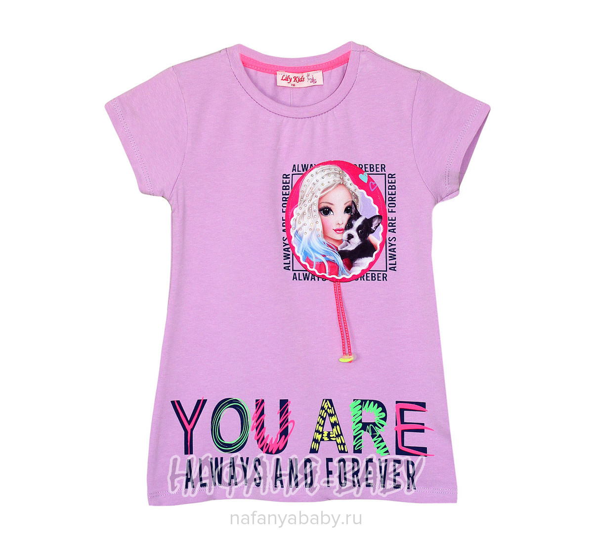 Модная футболка с фотопринтом LILY Kids арт: 3698, 5-9 лет, оптом Турция