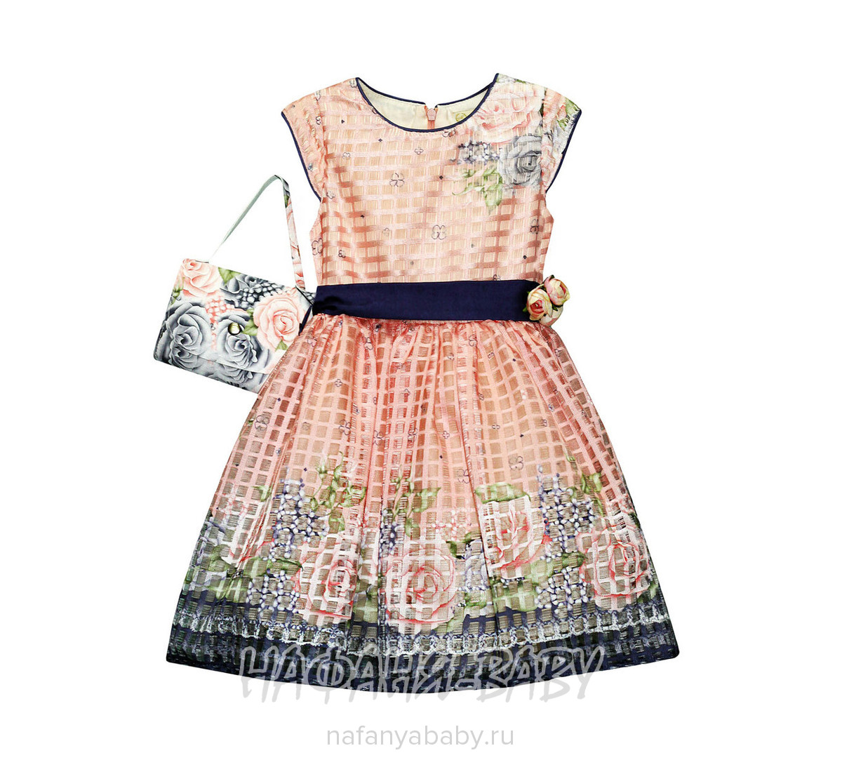 Детское платье + сумочка MOONSTAR арт: 3776, 5-9 лет, цвет персиковый, оптом Турция