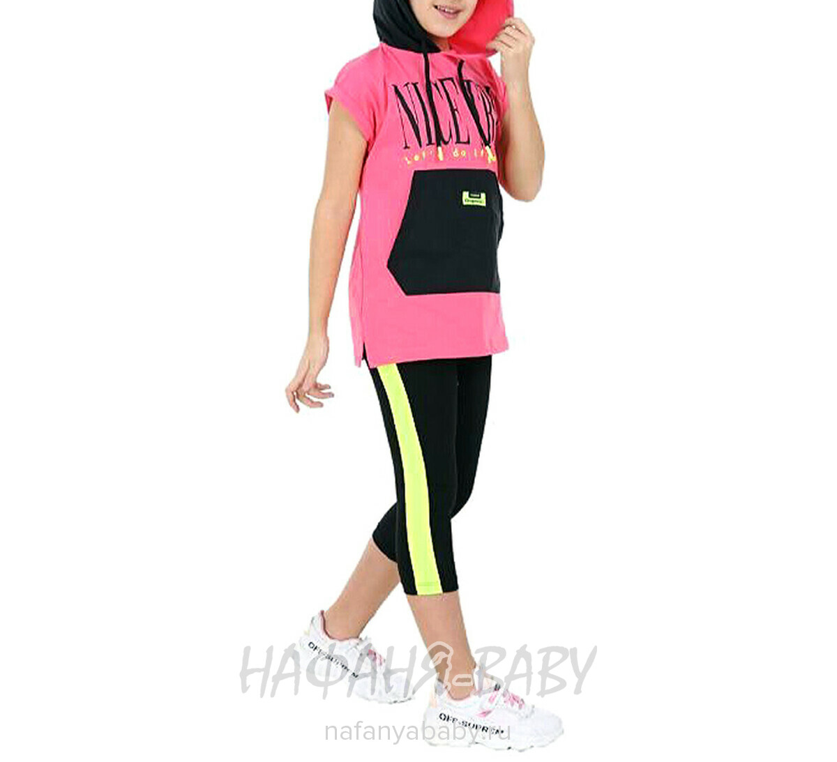 Костюм (туника + лосины) SMILE арт: 5052, 5-9 лет, цвет розовый, оптом Турция