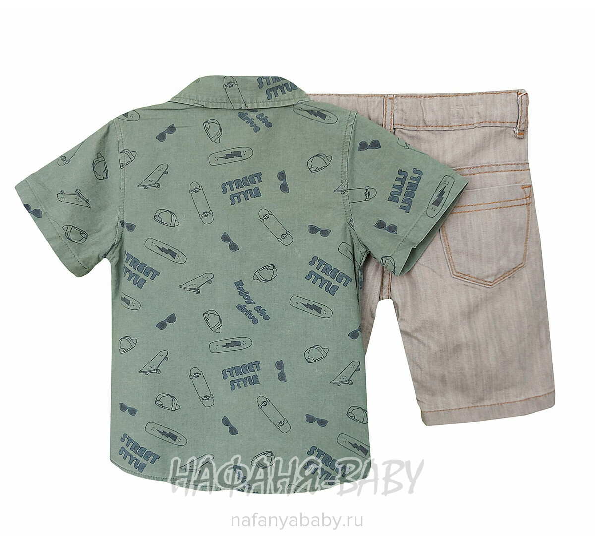 Детский костюм (рубашка + шорты) YTM арт. 506 от 1 до 4 лет, цвет темно-зеленый хаки, оптом Турция