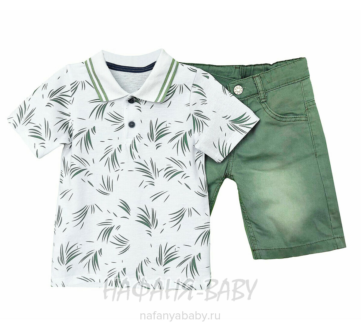 Детский костюм (поло + шорты) YTM арт. 510 от 1 до 4 лет, цвет белый с хаки, оптом Турция